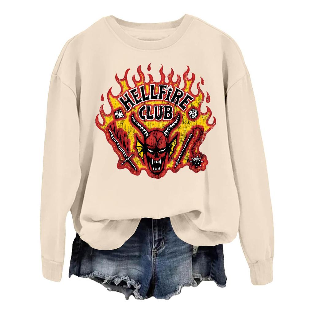 Dámská módní a ležérní mikina s dlouhým rukávem, kulatým výstřihem a potiskem