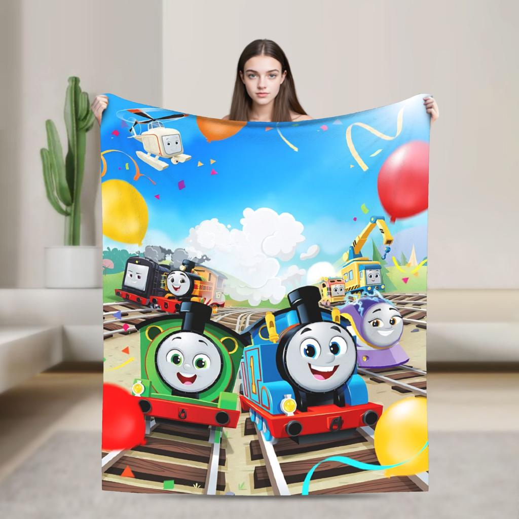 T-Thomas The Train Friends   Blankets  Camping Flannel Throw Blanket For Couch Chair Super Warm Custom Quality Bedspread Gift