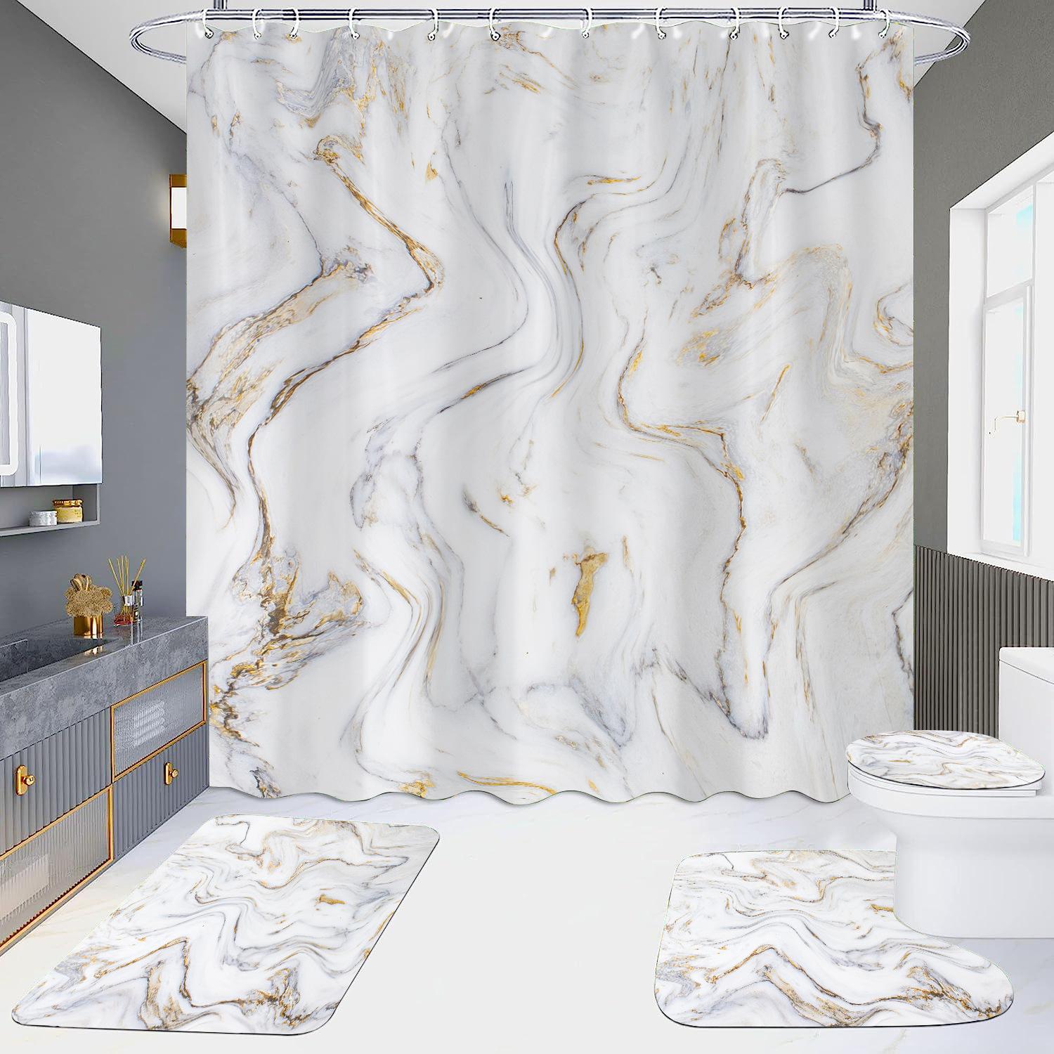 

Vikama Marble Shower Curtain Sets Modern White Gold Bath Curtains 3D Luxury Toilet Cover Polyester Fabric Bathroom W60H190(CM)-1 Pcs
