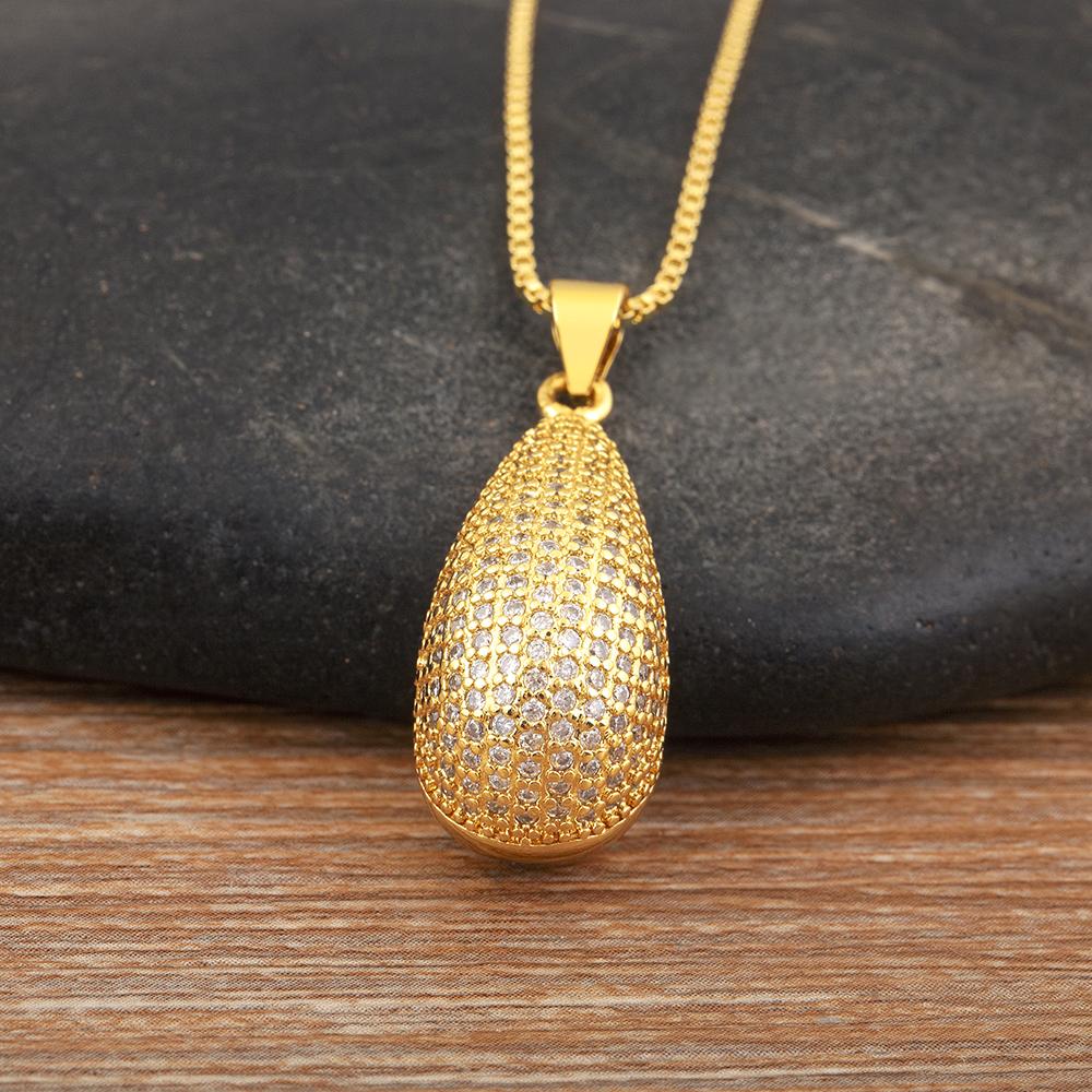 

Nidin New Fashion Waterdrop Shape Hollow Design Charm Pendant Necklace For Women Men Shiny Crystal Zircon Jewelry Accessories золотой