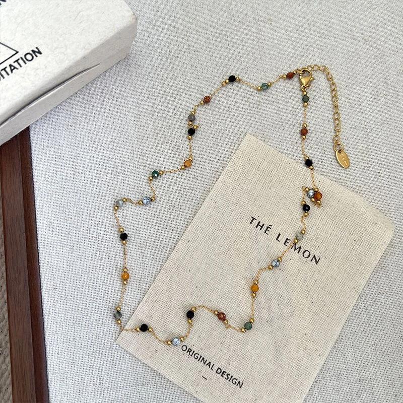 Fashion Retro Natural Stone Splicing Beaded Simple Bracelet Necklace Female Light Luxury Temperament Necklace Bracelet Accessori