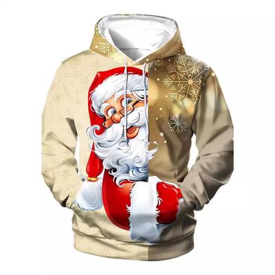 Nowa świąteczna bluza z kapturem męska z nadrukiem 3D Świętego Mikołaja jesienna bluza z długim rękawem