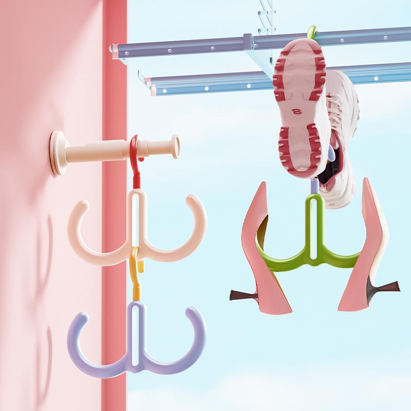 Hook Windproof Double-hook Balcony Shoe Drying Rack, Multi-functional Shoe Hanging and Drying Rack, Large Hook Shoe Drying Rack