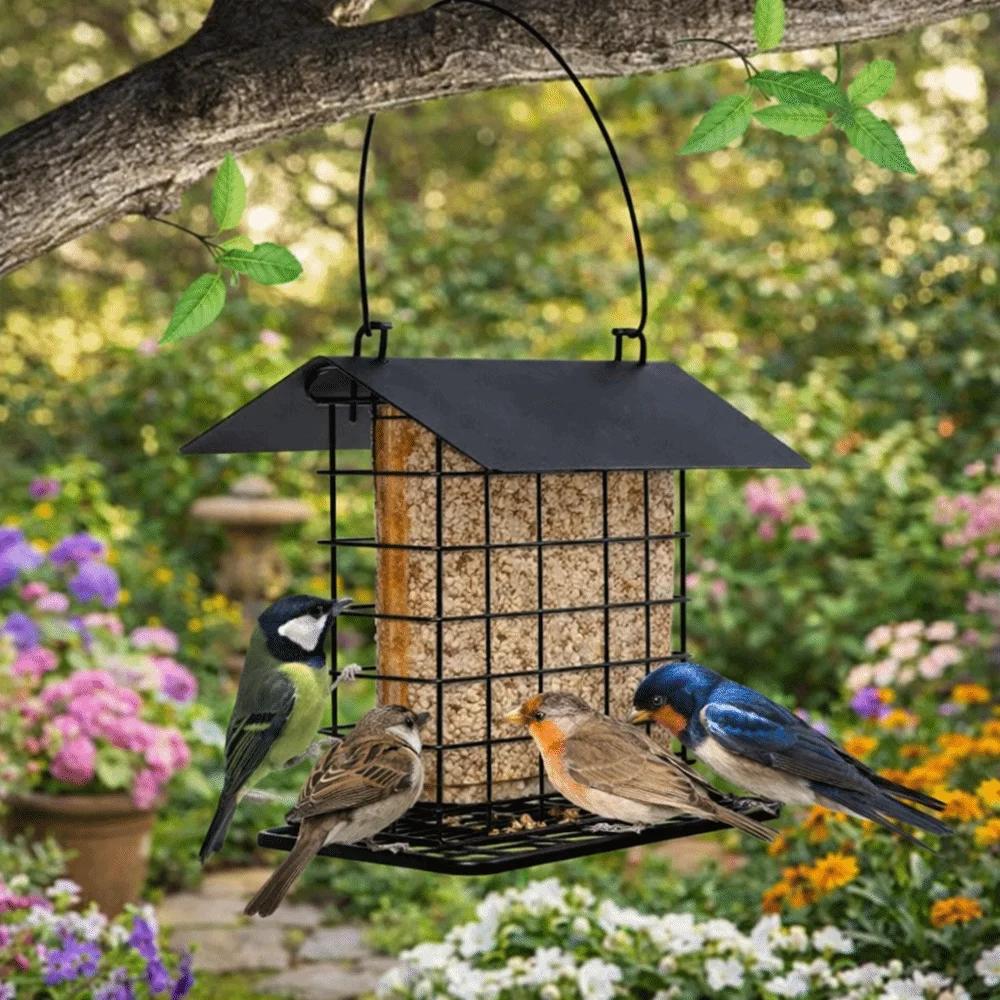 Large Capacity Hanging Birds Feeder Weatherproof Squirrel Proof Bird Feeding Station Rust Resistant Metal Bird Food Container