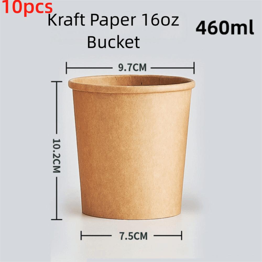 10PCS Disposable Takeaway Packing Boxes with Lid Round Paper Soup Bucket Kraft Paper Lunch Box