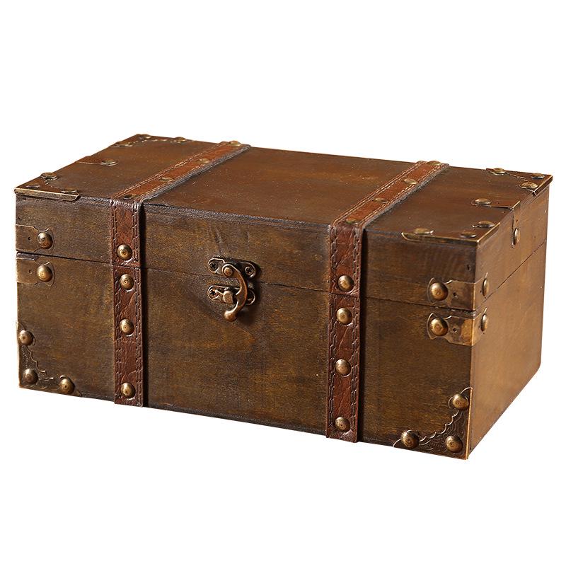 Vintage Wooden Treasure Chest with Combination Lock for Props & Document Storage