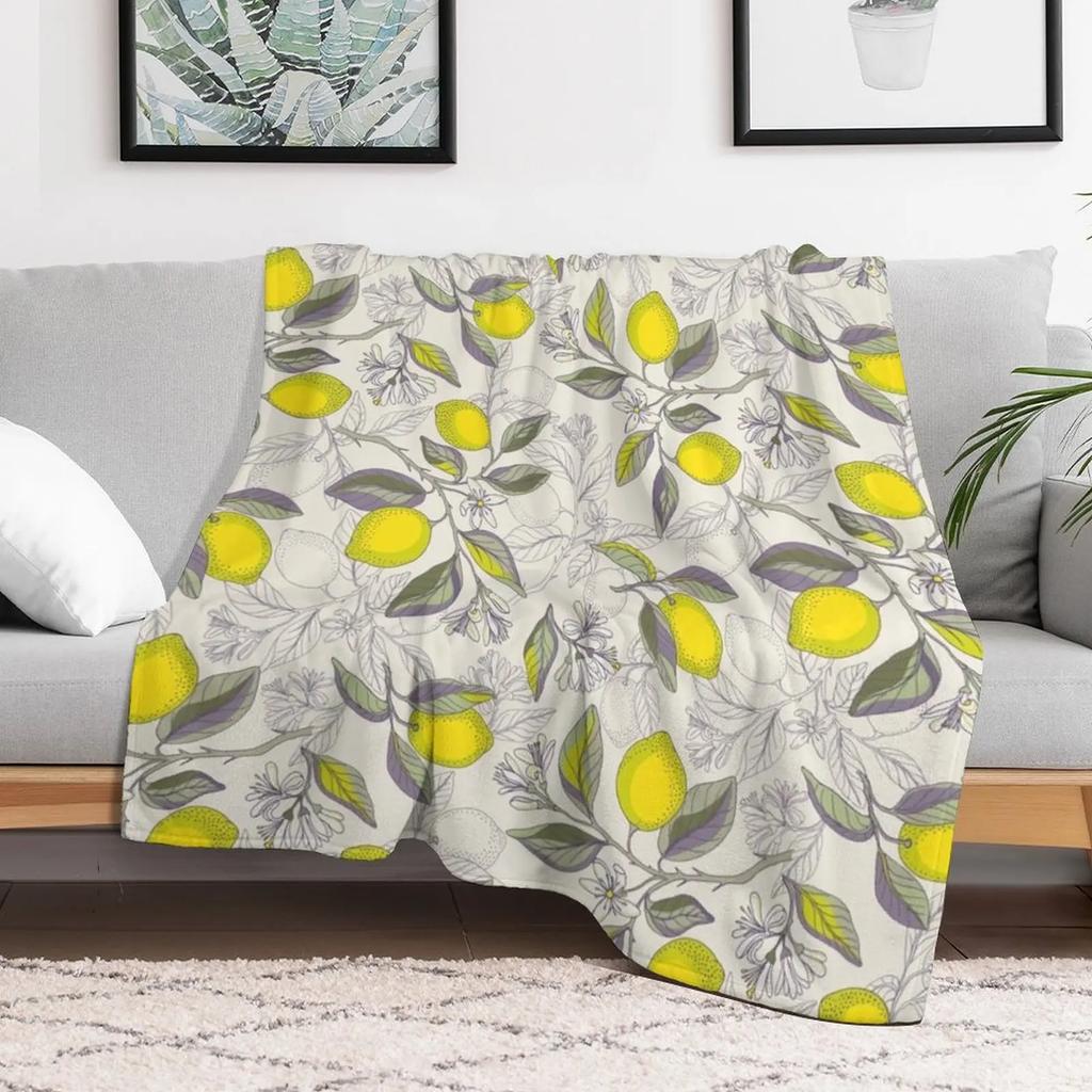 Coperta Plaid con Motivo Limoni Riutilizzabile Resistente Morbida per Tutte le Stagioni