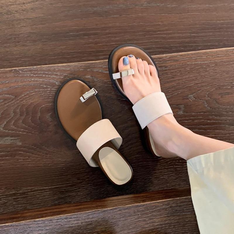 Sheepskin Version~ Thick-soled Heightening Set of Toe Cool Slippers for Women's Summer Wear with Flat-bottomed Casual Beach Sandals