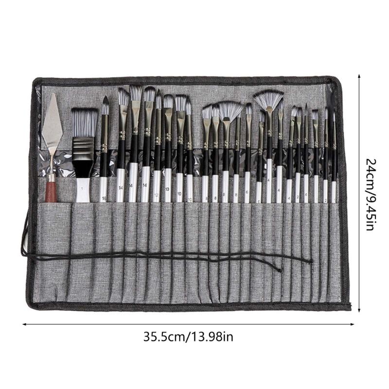 24Pcs Professional Paintbrush with Storage Case, Flat/Round/Fan/ Pointed Tip for Oil Acrylic Watercolor Rock Painting