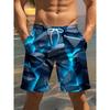 Stilige strandshorts for menn, 3D-printet med 3D geometrisk mønster, - Avslappet polyester med snøring i midjen