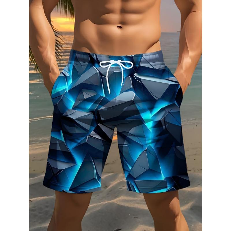 

Men s Stylish Printed Beach Shorts, 3D Printed with 3D Geometric Pattern, - Casual Polyester Drawstring Waist 6XL