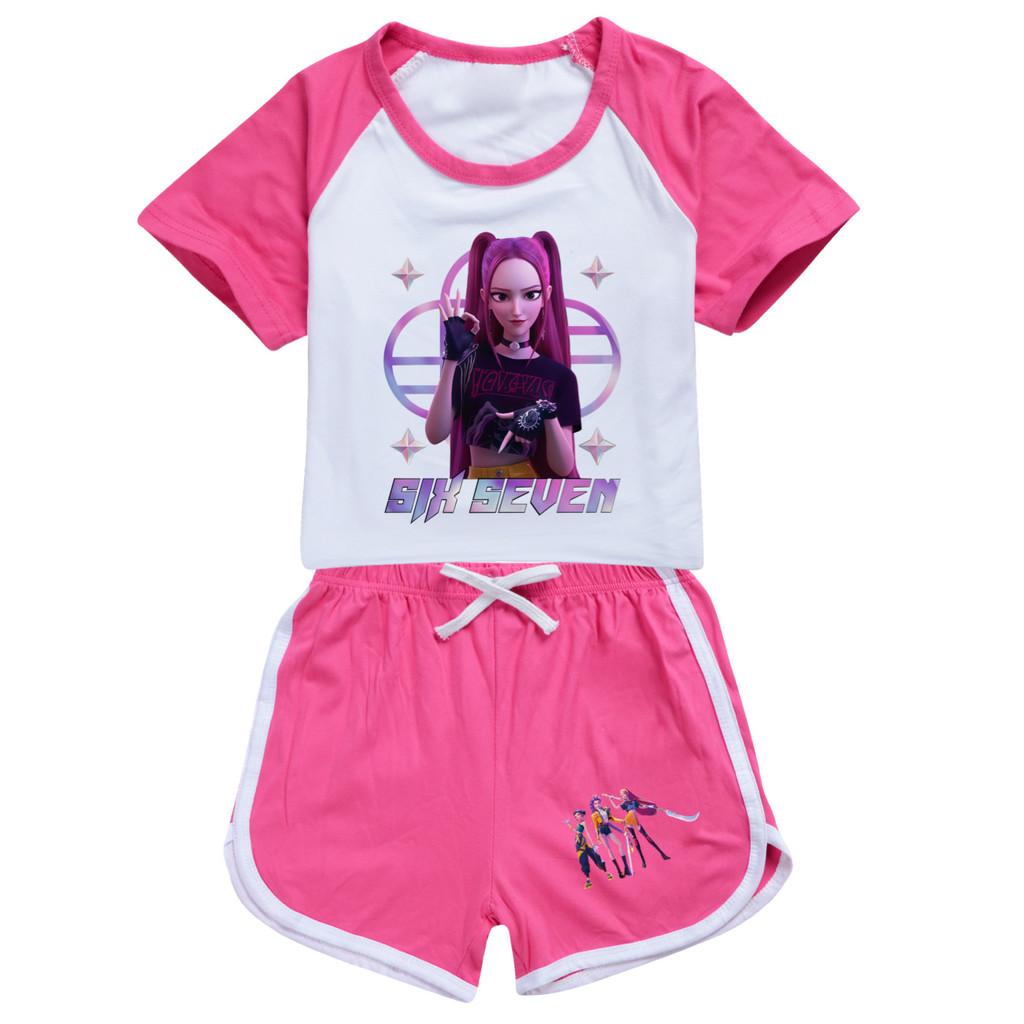 5224 Kids Girls POP Rumi Zoey Mira Print T-shirt Shorts Sport Tracksuit Clothes Set