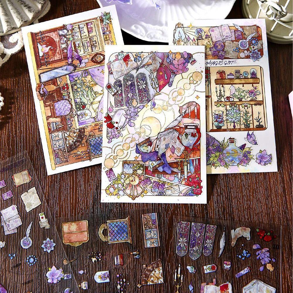 DIY Scene Sticker Postcard Cartoon Scene Sticker Set Postcard Landscape Stickers Journaling