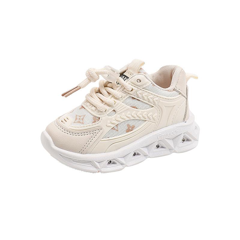 Children's Lettered Webbing Mesh Breathable LED Light Shoes Boys Light Shoes Casual Sneakers