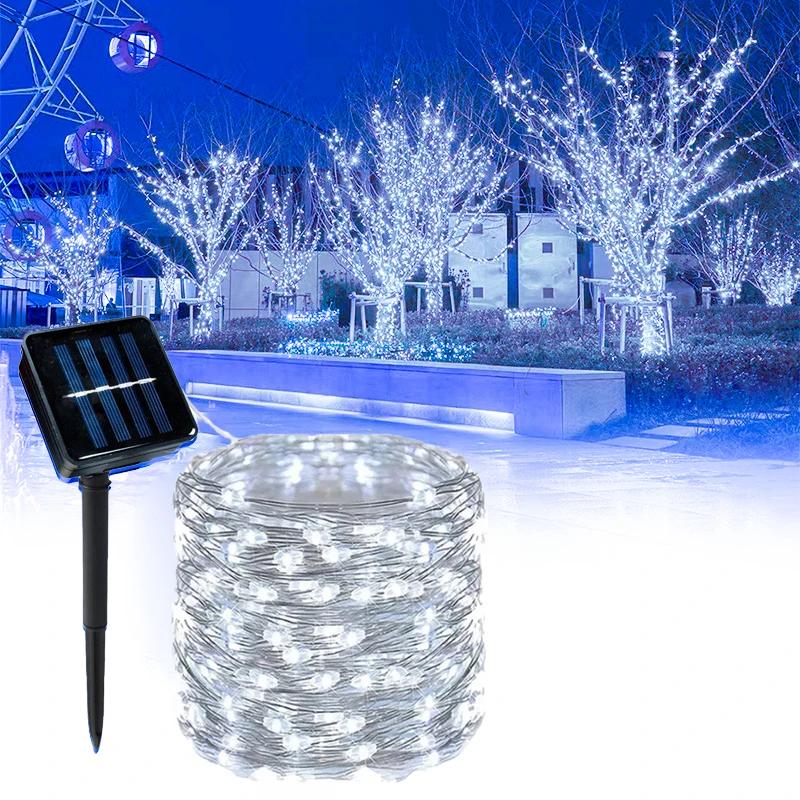 Solar Outdoor Lights LED Fairy Garland Copper Wire Light for Christmas Party Waterproof String Lights Garden Wedding Decorations