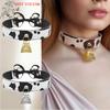 (YOUU06)Leather Cow Print Bell Pendant Collar Choker Necklace For Punk Gothic Sweet Bow Necklace Cosplay Party Jewelry Gift