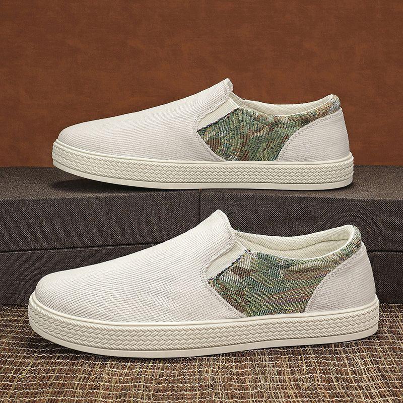 

Linen canvas men s shoes spring and summer sports leisure work black board shoes one pedal old Beijing cloth shoes non-slip 44 бежевий