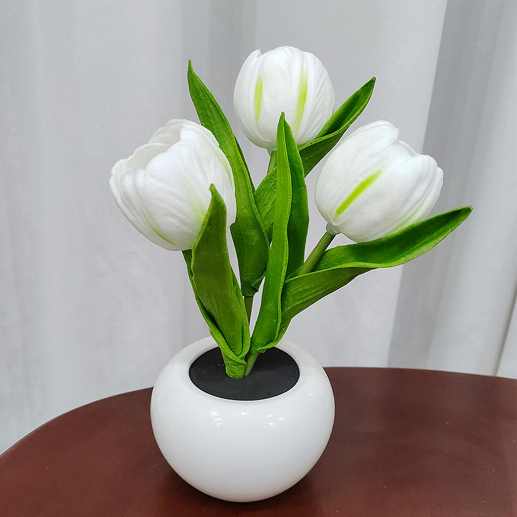 LED Tulip Flower Pot Light Indoor Decorative Night Light Warm Glow Ceramic Table Lamp Battery Operated