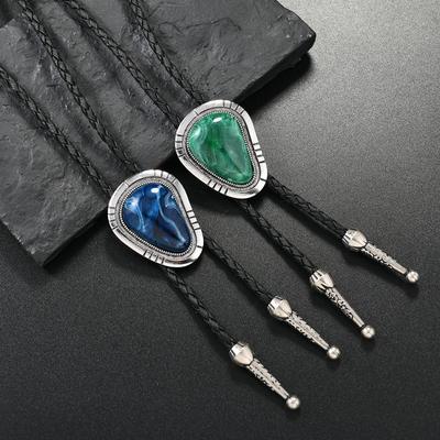 Collana con Cravatta Bolo in Pietra Preziosa Colorata Irregolare Stile Western Cowboy per Uomo