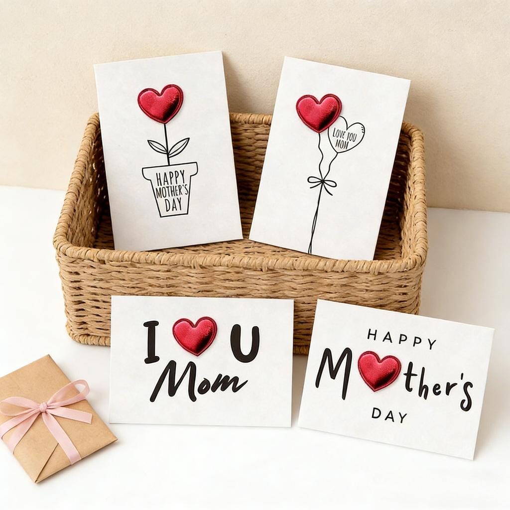 1 biglietto Festa della Mamma con Cuore 3D in Pelle - Un Regalo Unico ed Elegante per la Mamma, Pagina Interna Bianca, Per Esprimere Auguri