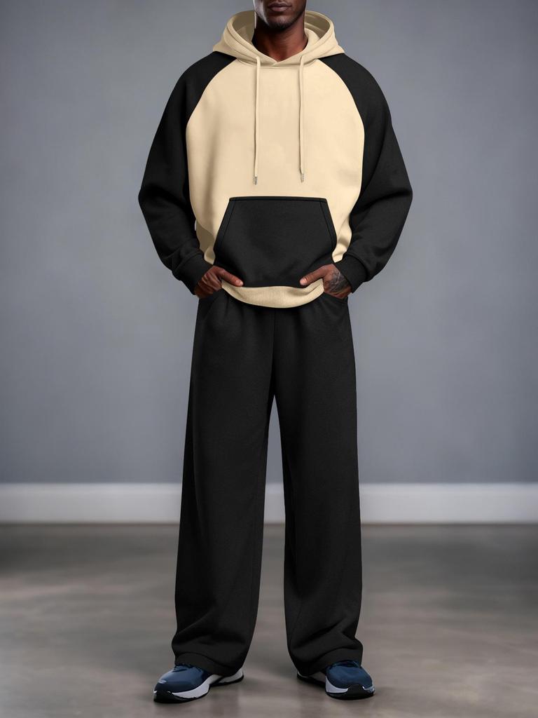 Men's Plus Size Color Block Hoodie and Sweatpants Set - Autumn/Winter Collection