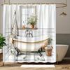 Rustikaler Duschvorhang für Badewanne Vintage-Klauefußwanne und Fliesendesign Polyester-Badvorhang mit 12 Haken für gemütliche Dekoration