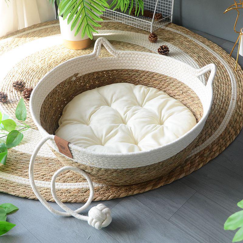 Rattan Woven Cat Bed: All-Season Winter Warm Nest for Pets