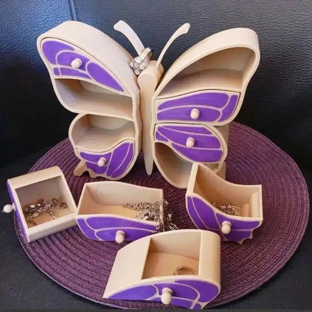 Large Capacity Butterfly Jewelry Box Space Saving Dust-proof Multi-Drawer Storage Case Decorative Plastic Trinket Box Rings