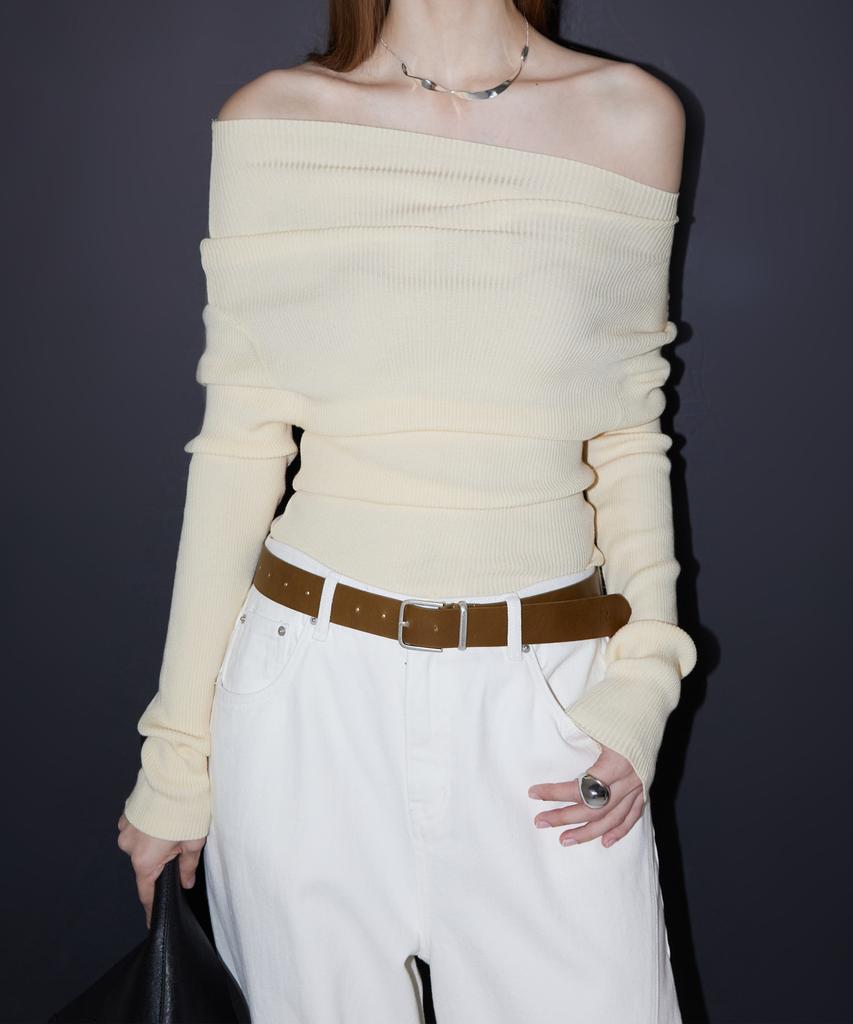 RENEJ Asymmetrical Off-Shoulder Knit