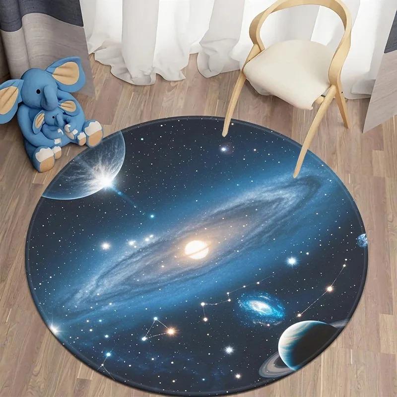 Galaxy Theme Round Carpet Exclusive for Cosmic Astronomy Enthusiasts, Soft Non-Slip Durable Floor Mat Decorative Carpet