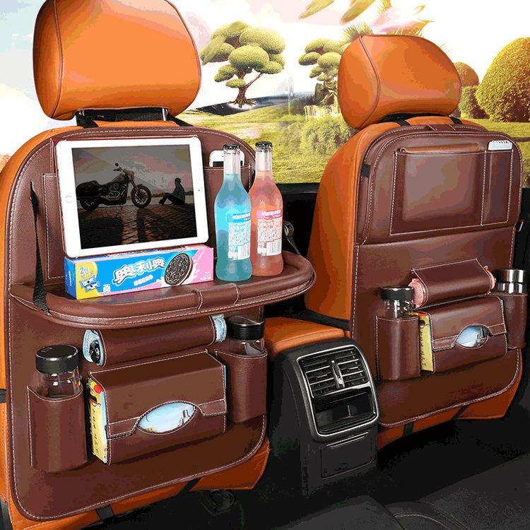 

Многофункциональный кожаный органайзер для автомобильного сиденья со складным столиком Standard бежевый