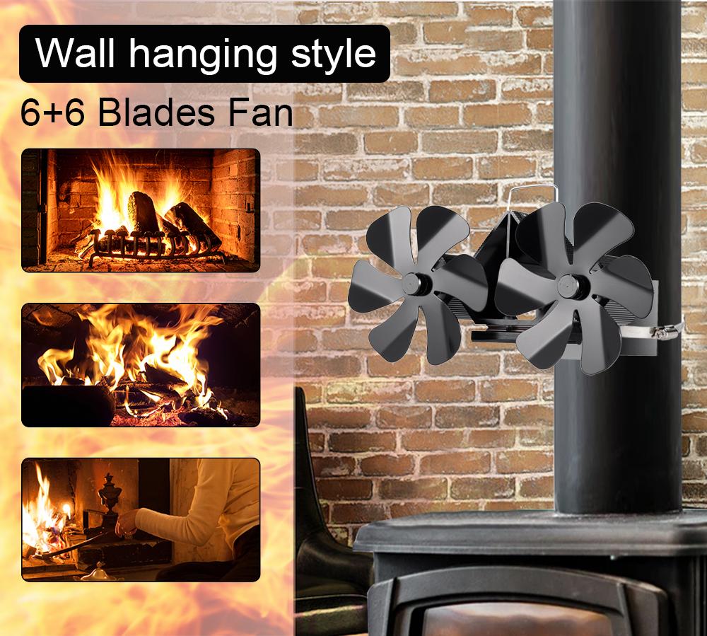 12 Blades Heat Powered Stove Fan Wood Burning Stove Fan for Log Burning Silent Energy Saving Fireplace Fan with Overheat Protect