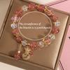 1 lucky bag pink strawberry stone bracelet with heart-shaped pendant and golden beads - shiny embellishments, adjustable elastic strap, playful design