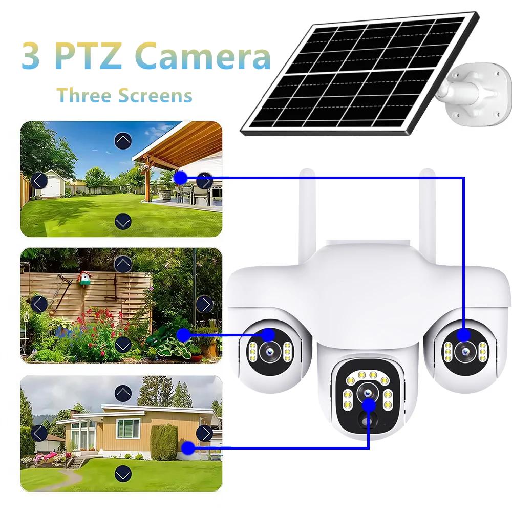 Solar Camera for Home Outdoor Use, Waterproof and Dustproof, Wiring-free, Three-screen Monitoring