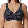 Plus Size Leopard Print Soft Support Seamless Breathable Invisible Bra For Women