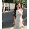 Korean gentle style, one word shoulder waist slim suspender long dress fashion temperament dress summer women's clothing