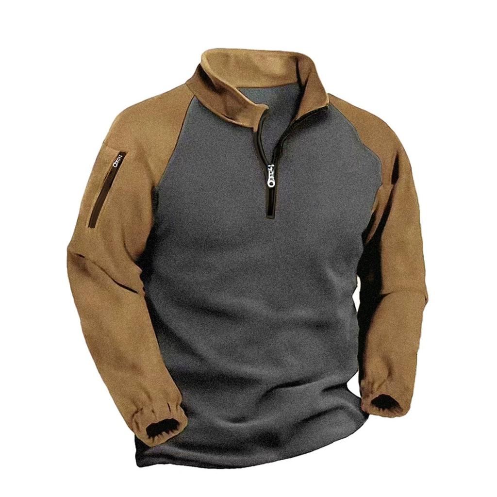Men's Fleece Warm V-neck Zipper Sweatshirt  Outdoor Sports Coats Pullover Men's Casual Outwear