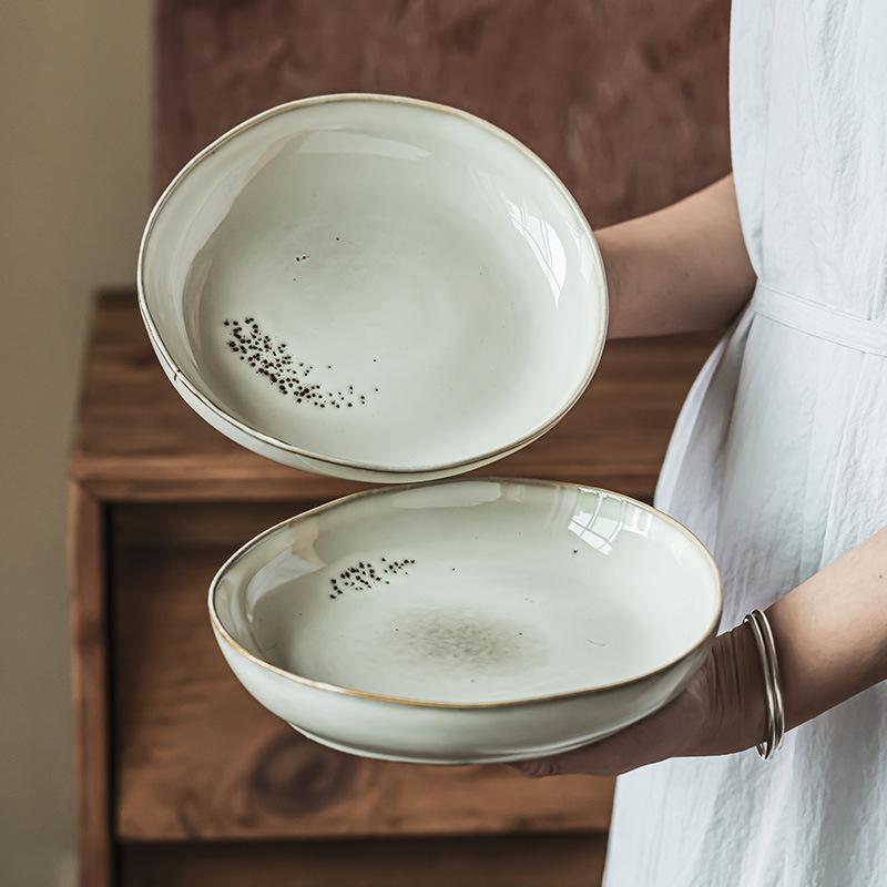 Retro Kiln Transformation Special-Shaped Bowl, Ceramic Tableware Bowl, Japanese Salad Bowl, Fruit Bowl, Household Dish Bowl, Noodle Bowl, Bowl Plate.
