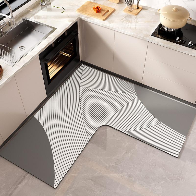 100*100CM L-förmige Kieselgur Eckwasserabsorbierende Bodenmatte, Haushalt Wasserabsorbierend, Ölabsorbierend und Rutschfest Küchenmatte