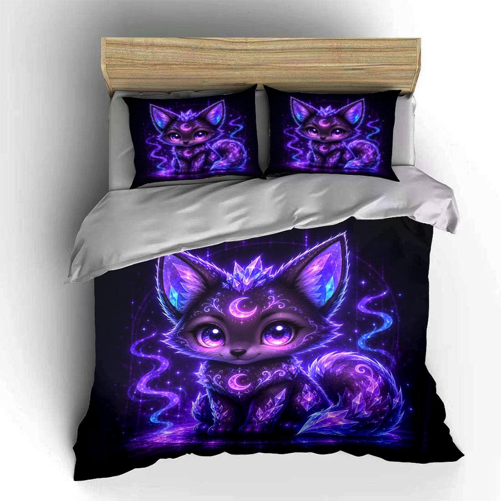 Magical Purple Fox Design Bedding Duvet Cover Set (1*Duvet Cover 2*Pillowcases, Without Duvet Insert)