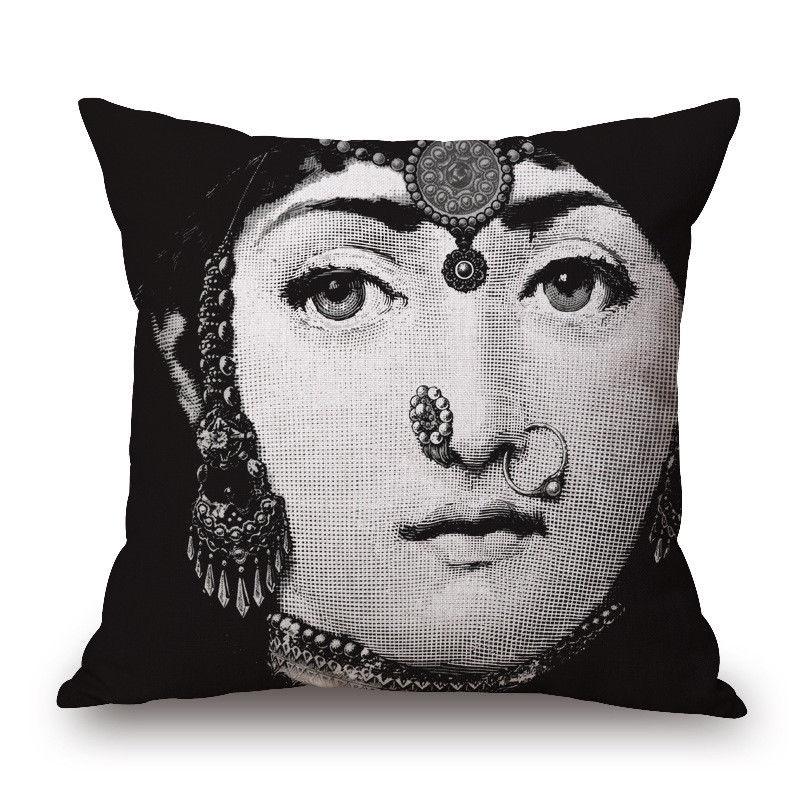 Unique Linen Vintage Piero Fornasetti Face Throw Pillow Case With Artistic Face Illustration