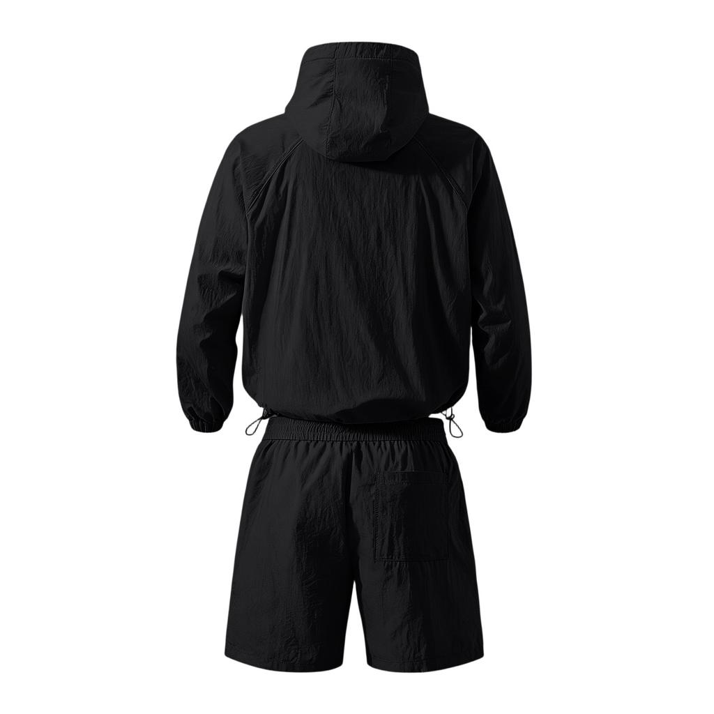 Men's Quick Dry Hooded Sun Shirt and Shorts Set Lightweight Athletic Two Piece Sportswear