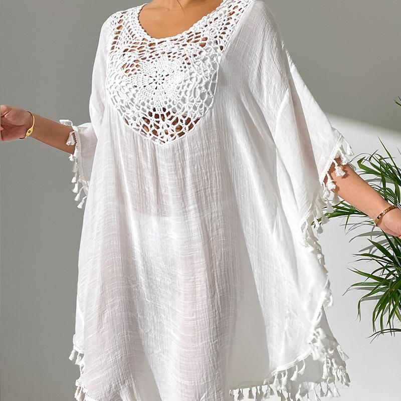 YYFS Women's Fashion Summer Spring Solid Color Print 1/2 Sleeves O-Neck Beach Dresses Naks and Pareo