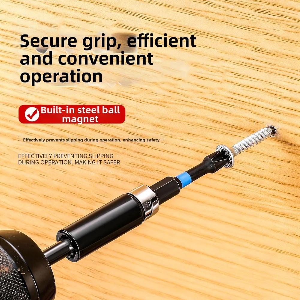 Magnetic extended hex adapter for screwdriver bits compatible with multiple hex sizes offering fast convenient bit changes