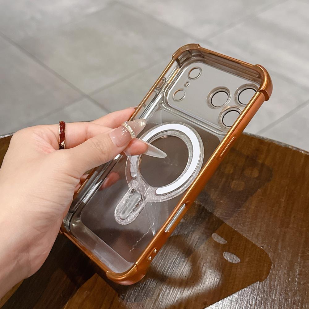 Magnetic Plating Matte Bracket Stand Clear Case For iPhone 17 Air 16 15 14 13 Pro Max Plus Shockproof Lens Protect Cover