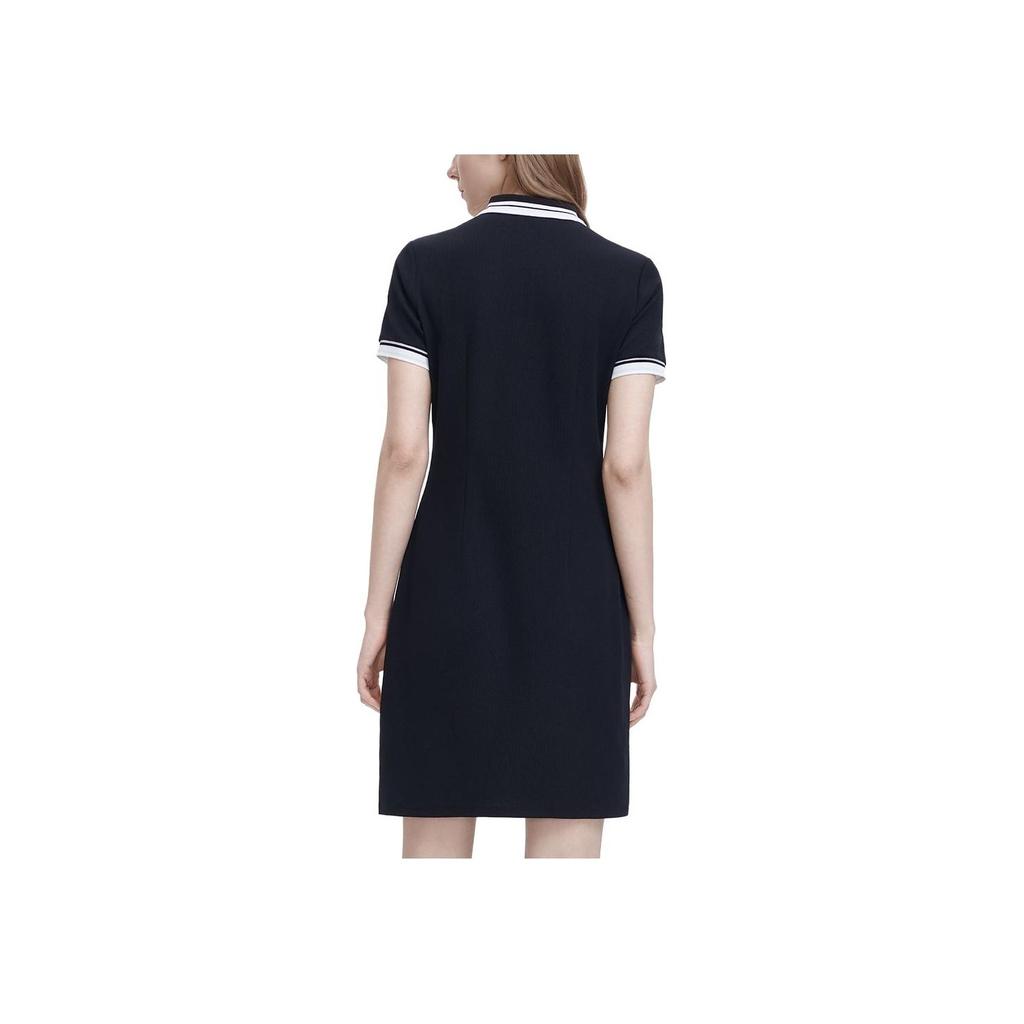FILA Logo Embroidered Polo Neck Fashion Casual Knitted Short Sleeve Dress Women Dresses Black F11W328311ABK