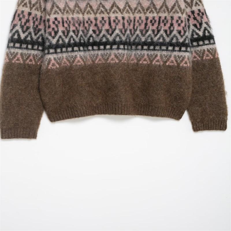 Womens Casual Knit Sweater With Jacquard Relaxed Fit Round Neck Long Sleeve 2025