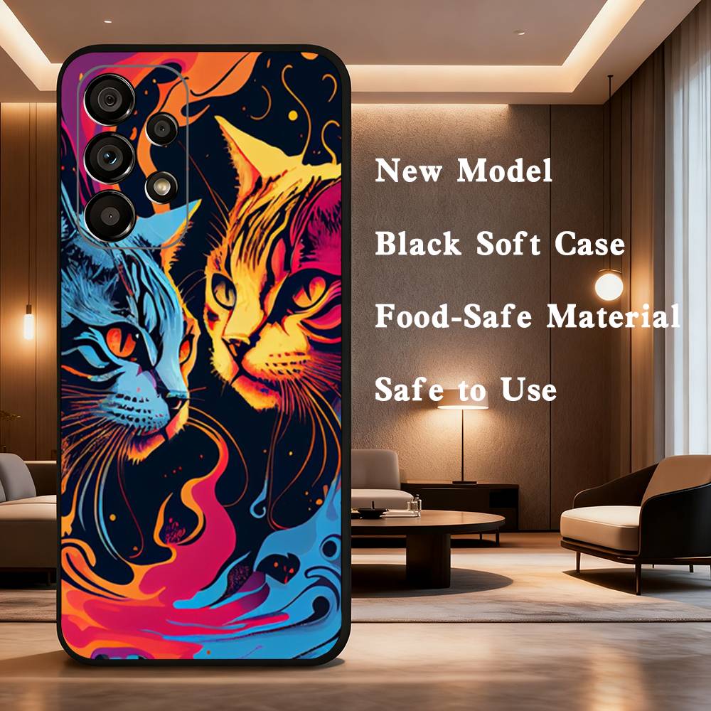Art Formula Cat Graffiti Phone Case Soft black protective case for Samsung Galaxy A32,A10, A71, A11, A12, A13, A31, Note 10,etc.