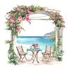 Summer Beach Window Cling Coastal Theme Flowers Bistro Set Static Glass Sticker Reusable PVC Decals for Home Bathroom Kitchen Decor