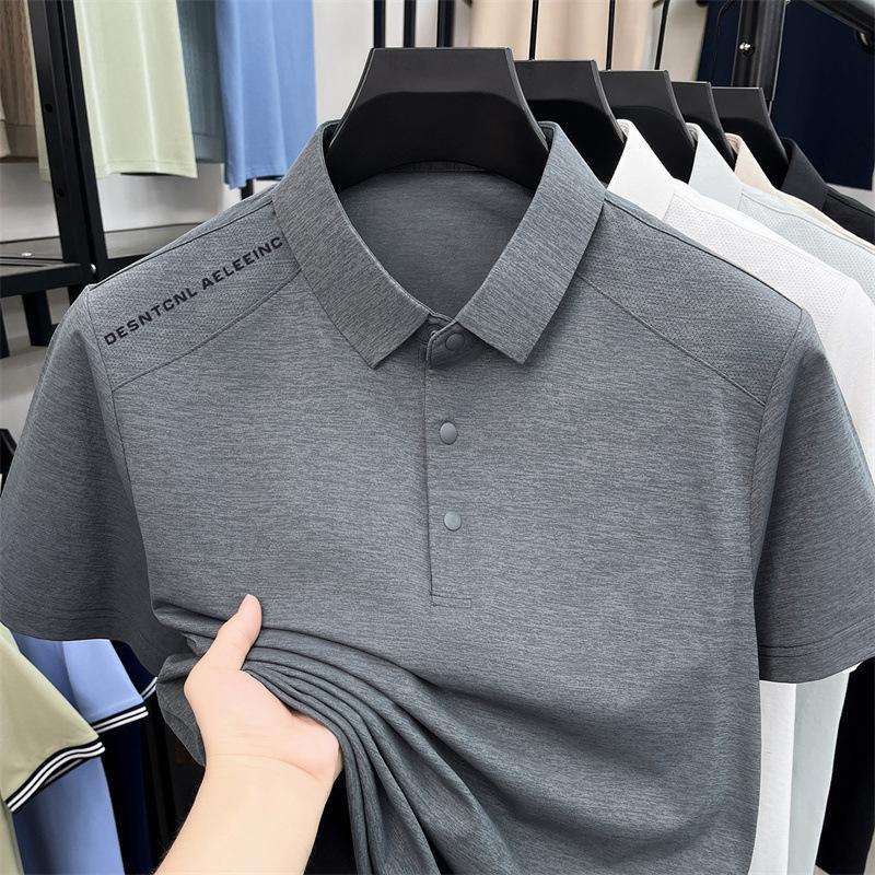 Men's Polo Lapel Collar Short Sleeve Summer Business Casual T-Shirt Breathable Skin-Friendly